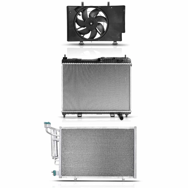 3 Pcs Radiator & AC Condenser & Cooling Fan Kit for Ford Fiesta 2011-2013 1.6L