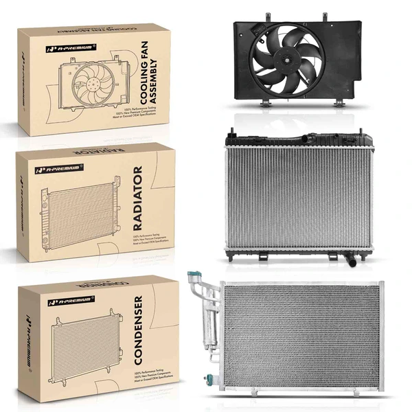3 Pcs Radiator & AC Condenser & Cooling Fan Kit for Ford Fiesta 2011-2013 1.6L