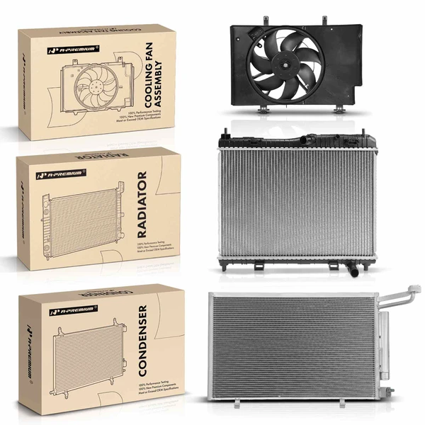 3 Pcs Radiator & AC Condenser & Cooling Fan Kit for Ford Fiesta 2014-2017 1.6L