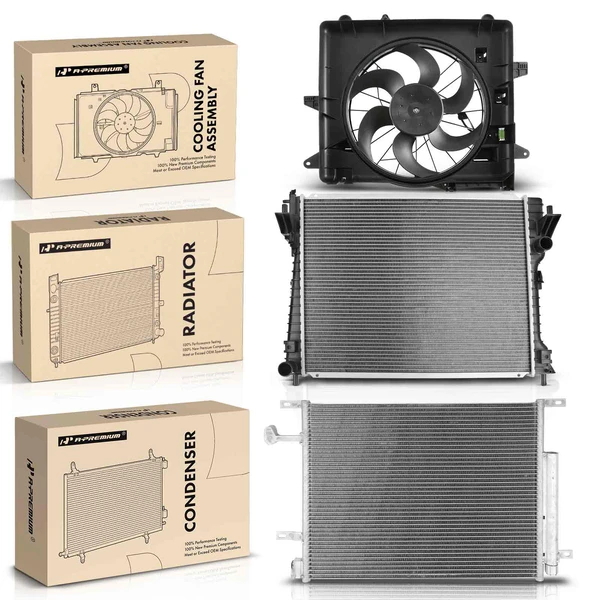 3 Pcs Radiator & AC Condenser & Cooling Fan Kit for Ford Mustang 2011-2014 3.7L 5.0L