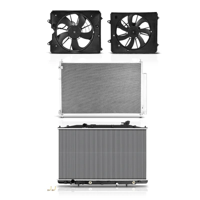 4 Pcs Radiator & AC Condenser & Cooling Fan Kit