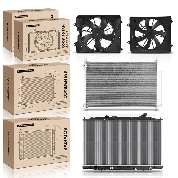 4 Pcs Radiator & AC Condenser & Cooling Fan Kit for Honda Odyssey 2011-2017