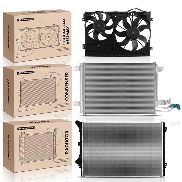 3 Pcs Radiator & AC Condenser & Cooling Fan Kit for Audi TT Quattro 09-13 Volkswagen
