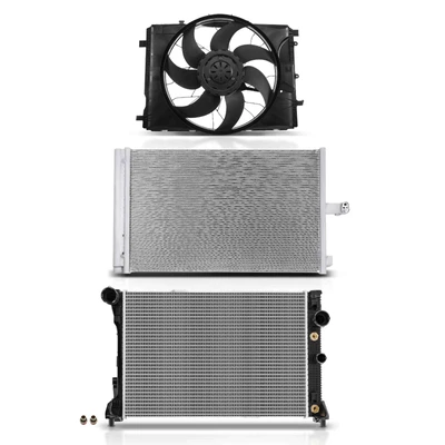 3 Pcs Radiator & AC Condenser & Cooling Fan Kit