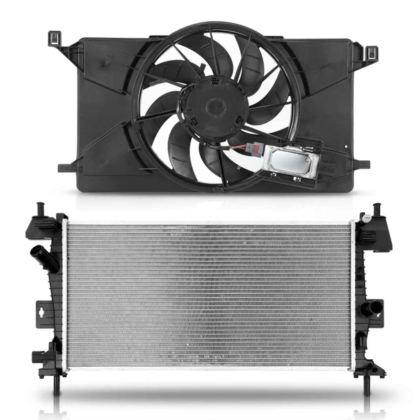 2 Pcs Radiator & Cooling Fan Assembly Kit for Ford Focus 2.0L Electric