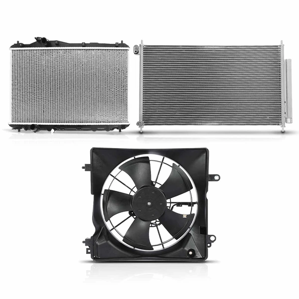 3 Pcs Radiator & AC Condenser & Cooling Fan Kit for 2012-2015 Honda Civic