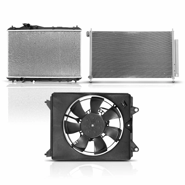 3 Pcs Radiator & AC Condenser & Cooling Fan Kit for 2012-2015 Honda Civic