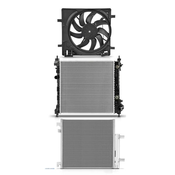 3 Pcs Radiator & AC Condenser & Cooling Fan Kit for Chevrolet Spark 2013-2015 L4 1.2L