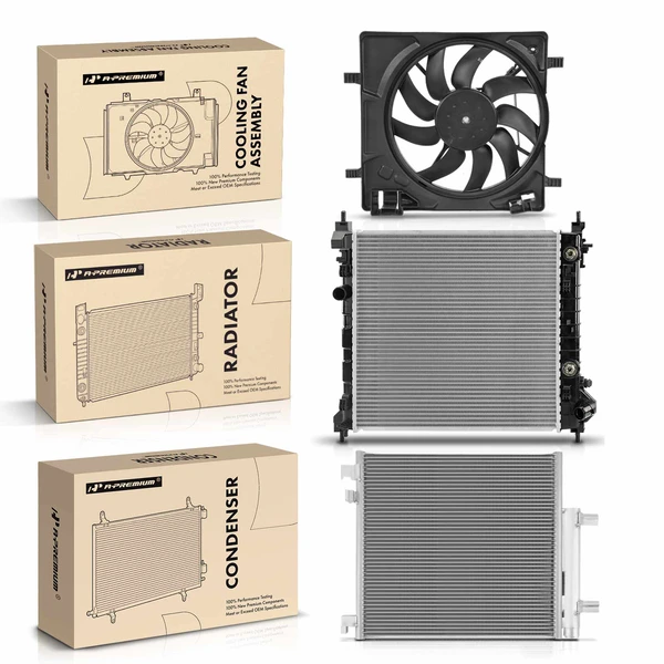 3 Pcs Radiator & AC Condenser & Cooling Fan Kit for Chevrolet Spark 2013-2015 L4 1.2L