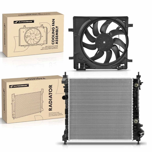 2 Pcs Radiator & Cooling Fan Assembly Kit for Chevrolet Spark 2013-2015 L4 1.2L