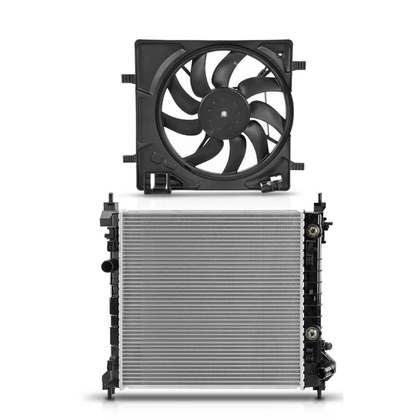 2 Pcs Radiator & Cooling Fan Assembly Kit for Chevrolet Spark 2013-2015 L4 1.2L