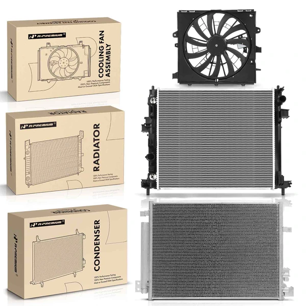 3 Pcs Radiator & AC Condenser & Cooling Fan Kit for Cadillac ATS 2013-2015 2.5L