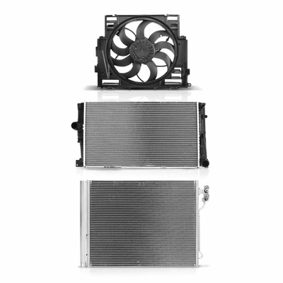 3 Pcs Radiator & AC Condenser & Cooling Fan Kit