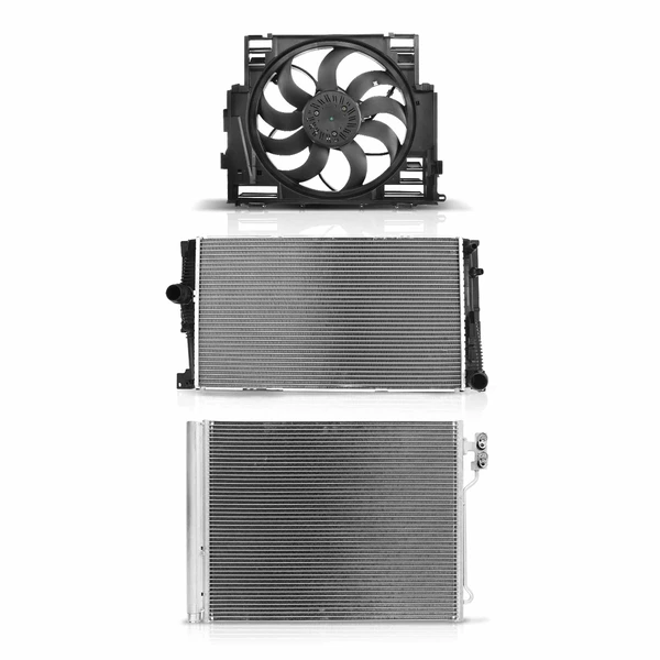 3 Pcs Radiator & AC Condenser & Cooling Fan Kit for BMW F10 528i 528i xDrive 2012-2016
