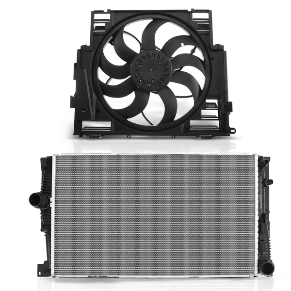 2 Pcs Radiator & Cooling Fan Assembly Kit for BMW 528i 528i xDrive 2012-2016 L4 2.0L
