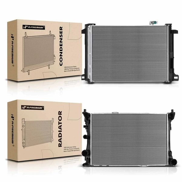 Radiator & AC Condenser Cooling Kit for Mercedes-Benz C250 SLK250 2012-2015 1.8L