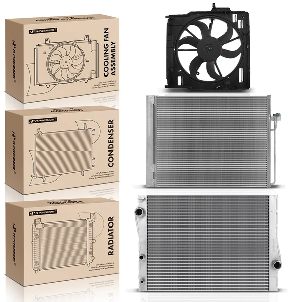 3 Pcs Radiator & AC Condenser & Cooling Fan Kit for BMW X5 2013 X6 2014 3.0L