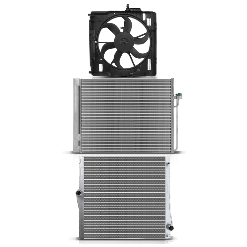 3 Pcs Radiator & AC Condenser & Cooling Fan Kit for 2007-2010 BMW X5