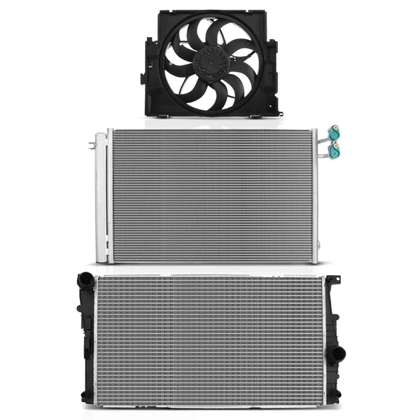 3 Pcs Radiator & AC Condenser & Cooling Fan Kit for BMW 328i 2012 L4 2.0L
