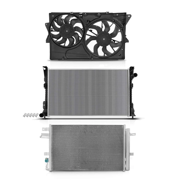 3 Pcs Radiator & AC Condenser & Cooling Fan Kit for Ford Taurus 2013-2014