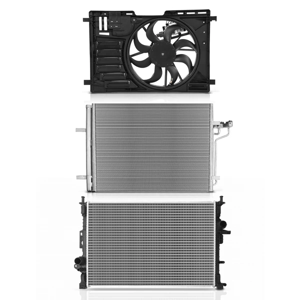 3 Pcs Radiator & AC Condenser & Cooling Fan Kit for Ford Transit Connect 2014-2017