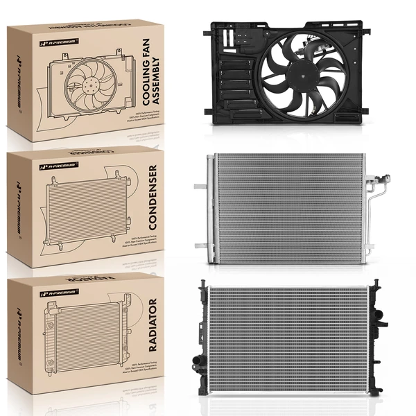 3 Pcs Radiator & AC Condenser & Cooling Fan Kit for Ford Transit Connect 2014-2017