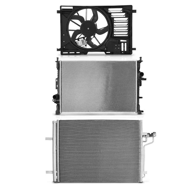 3 Pcs Radiator & AC Condenser & Cooling Fan Kit for Ford Transit Connect 2014-2018