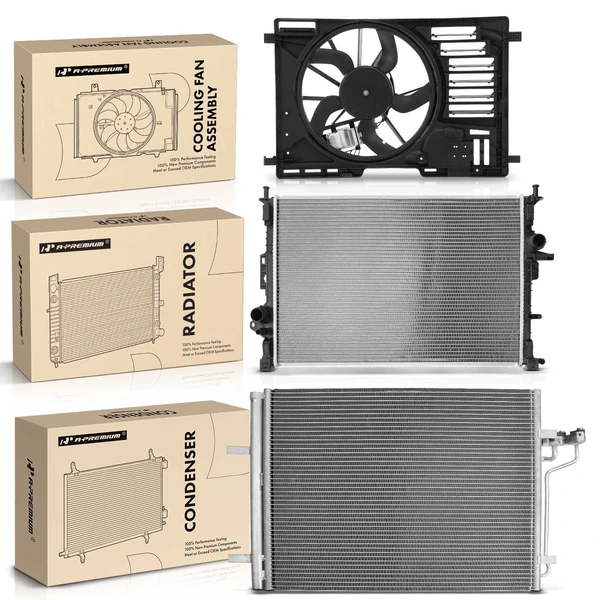 3 Pcs Radiator & AC Condenser & Cooling Fan Kit for Ford Transit Connect 2014-2018