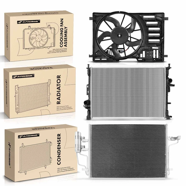 3 Pcs Radiator & AC Condenser & Cooling Fan Kit for Ford Escape 2013-2016 2.0L