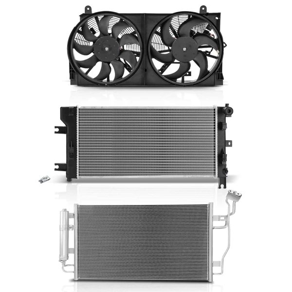 3 Pcs Radiator & AC Condenser & Cooling Fan Kit for Nissan Leaf S 2013-2017 BATTERY EV