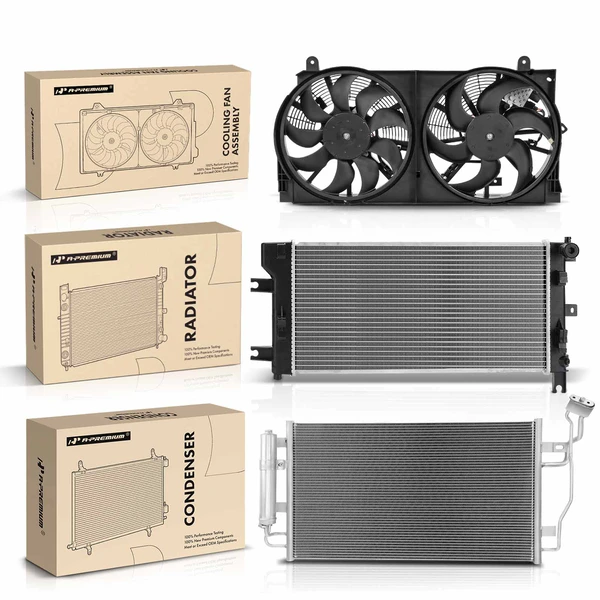 3 Pcs Radiator & AC Condenser & Cooling Fan Kit for Nissan Leaf S 2013-2017 BATTERY EV