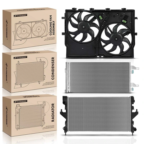 3 Pcs Radiator & AC Condenser & Cooling Fan Kit for Ram ProMaster 1500 2500 3500