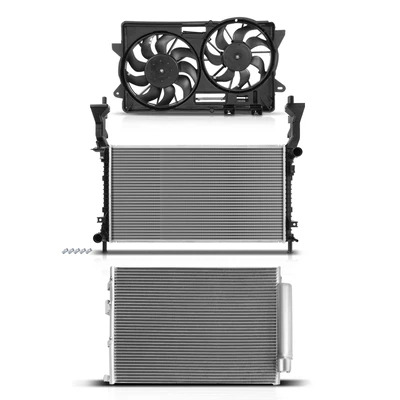 3 Pcs Radiator & AC Condenser & Cooling Fan Kit