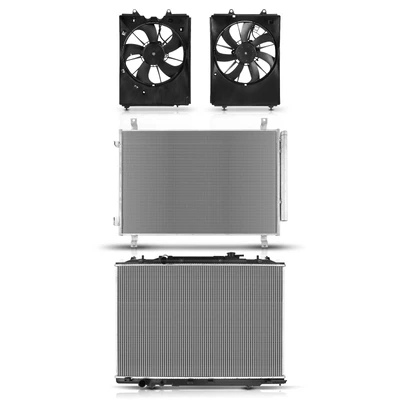 4 Pcs Radiator & AC Condenser & Cooling Fan Kit