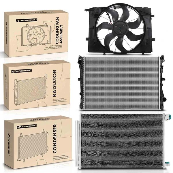 3 Pcs Radiator & AC Condenser & Cooling Fan Kit for Mercedes-Benz C300