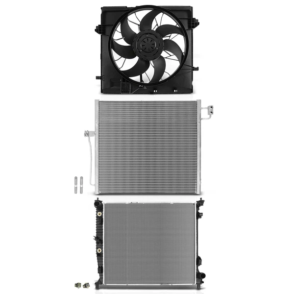 3 Pcs Radiator & AC Condenser & Cooling Fan Kit for Mercedes-Benz GL350 GLE550e ML350