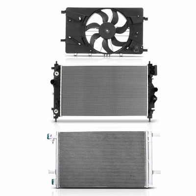 3 Pcs Radiator & AC Condenser & Cooling Fan Kit