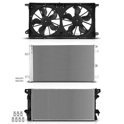 3 Pcs Radiator & AC Condenser & Cooling Fan Kit