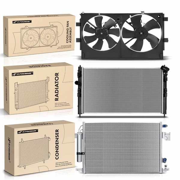3 Pcs Radiator & AC Condenser & Cooling Fan Kit for Mitsubishi Lancer 2014-2017 RVR