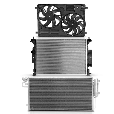 3 Pcs Radiator & AC Condenser & Cooling Fan Kit