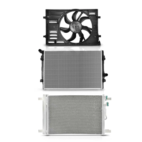 3 Pcs Radiator & AC Condenser & Cooling Fan Kit for Volkswagen Golf GTI 2015 Jetta 2019