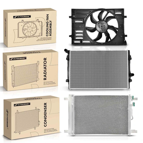 3 Pcs Radiator & AC Condenser & Cooling Fan Kit for Volkswagen Golf GTI 2015 Jetta 2019