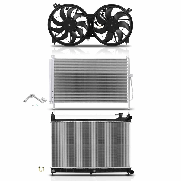 3 Pcs Radiator & AC Condenser & Cooling Fan Kit for Nissan Murano 2015-2019 V6 3.5L