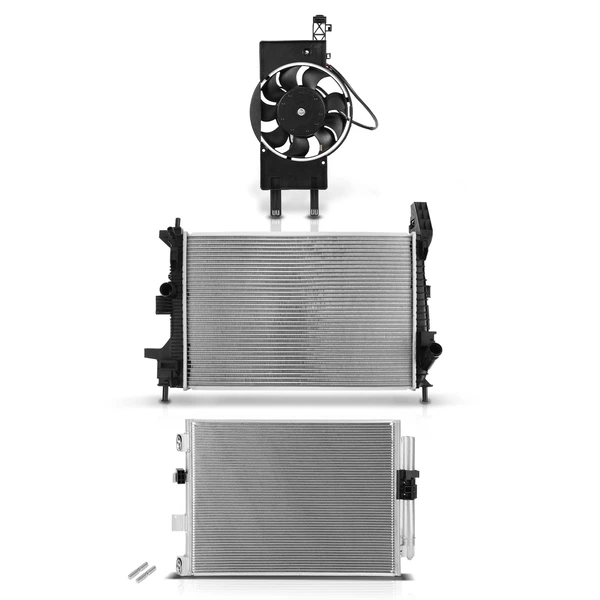 3 Pcs Radiator & AC Condenser & Cooling Fan Kit for Ford Focus 2015-2018 L3 1.0L