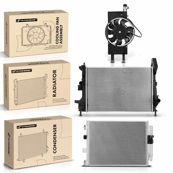 3 Pcs Radiator & AC Condenser & Cooling Fan Kit for Ford Focus 2015-2018 L3 1.0L