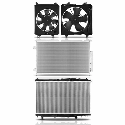 4 Pcs Radiator & AC Condenser & Cooling Fan Kit