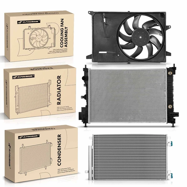 3 Pcs Radiator & AC Condenser & Cooling Fan Kit for Chevrolet Spark 2016-2020