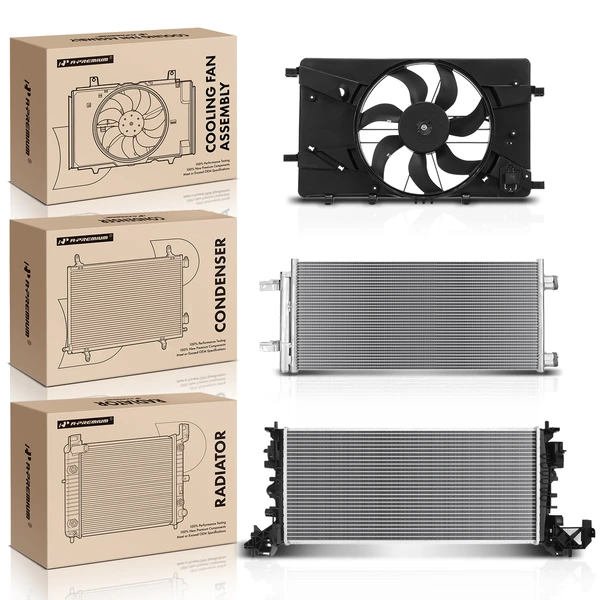 3 Pcs Radiator & AC Condenser & Cooling Fan Kit for Chevrolet Cruze 2016 L4 1.4L Sedan