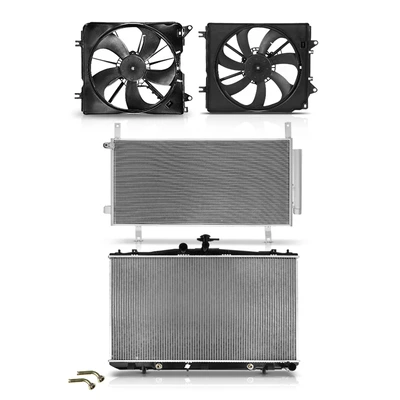 4 Pcs Radiator & AC Condenser & Cooling Fan Kit