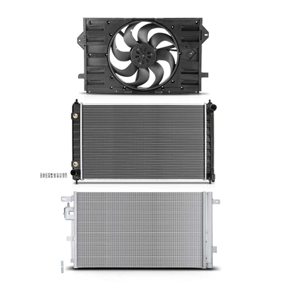 3 Pcs Radiator & AC Condenser & Cooling Fan Kit